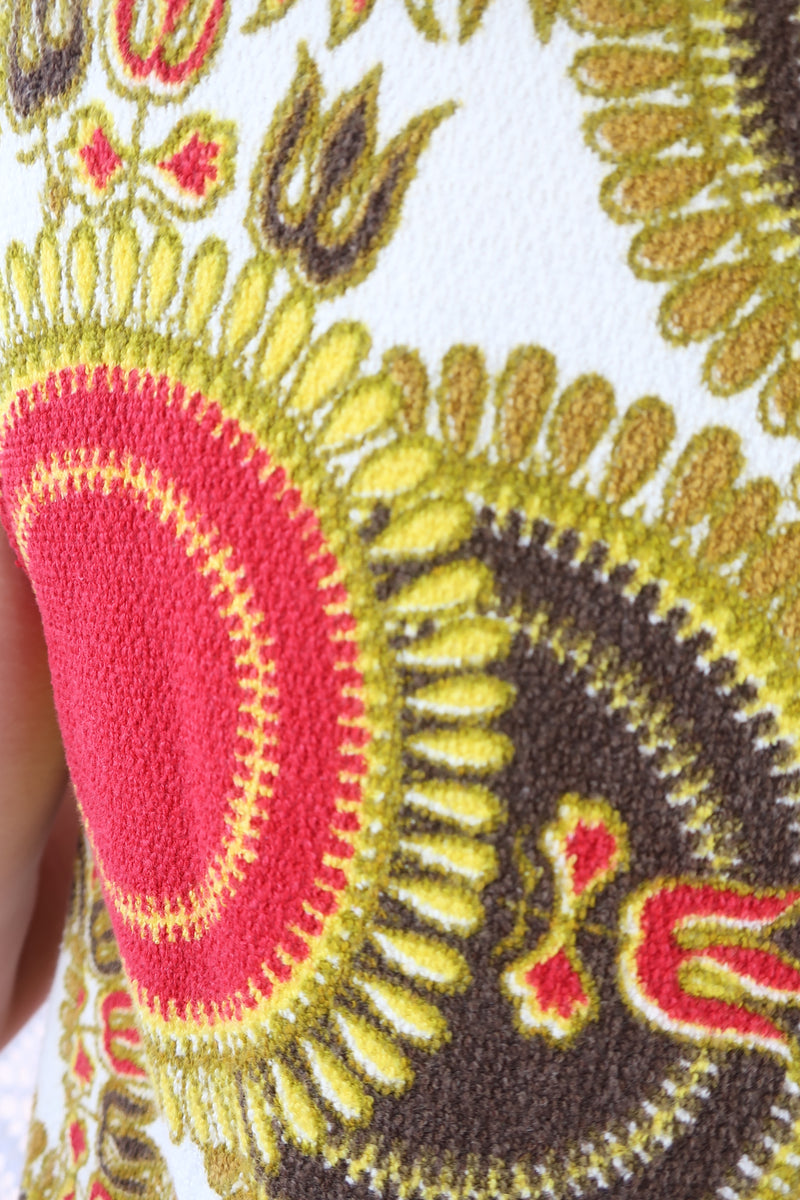 Vintage Mini Dress/Top - Bright Red & Yellow Mandala Sunflower - Size S