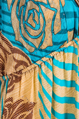 Cherry Mini Halter Dress - Sheer Turquoise & Gold Vintage Sari (Free Size)