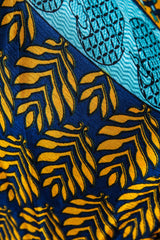 Cherry Mini Halter Dress - Navy & Yellow Gold Vintage Sari (Free Size)