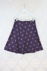 70's Vintage  - Knitted Mini Skirt - Blue & Red Polka Dots - XXS