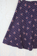70's Vintage  - Knitted Mini Skirt - Blue & Red Polka Dots - XXS