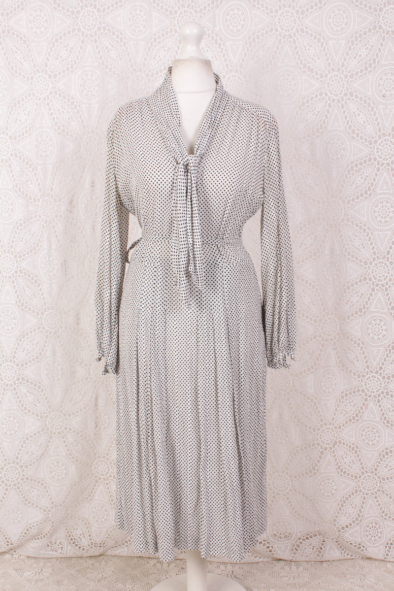 SALE Vintage Dress - Black & White Miniature Check - Size M/L