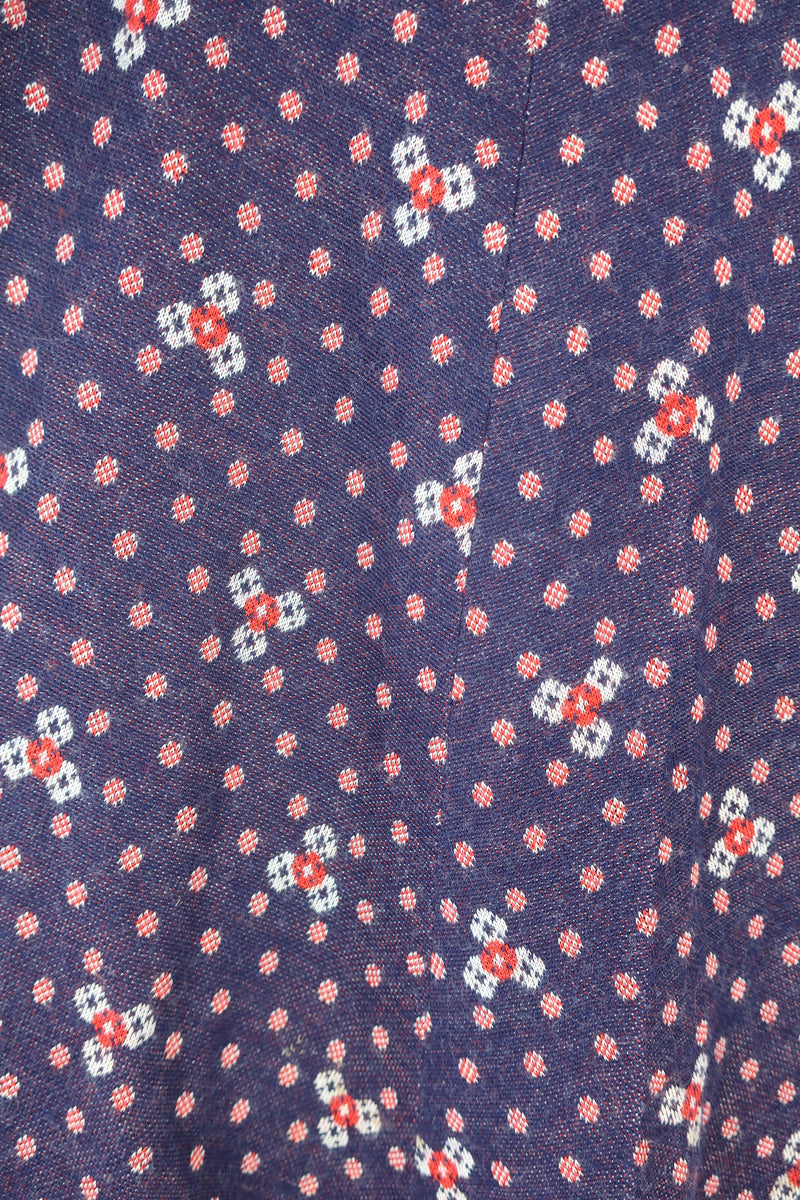 70's Vintage  - Knitted Mini Skirt - Blue & Red Polka Dots - XXS