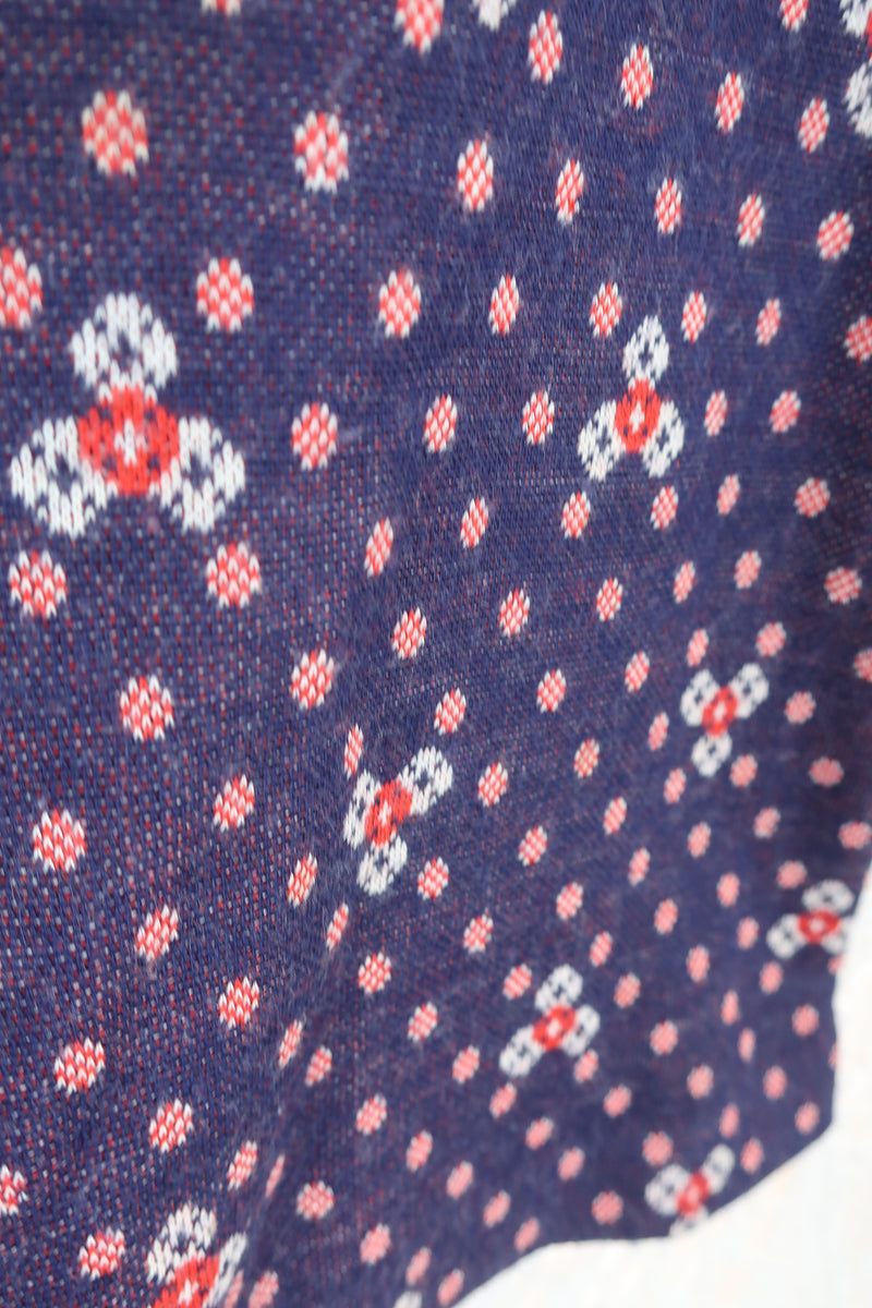 70's Vintage  - Knitted Mini Skirt - Blue & Red Polka Dots - XXS
