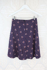 70's Vintage  - Knitted Mini Skirt - Blue & Red Polka Dots - XXS