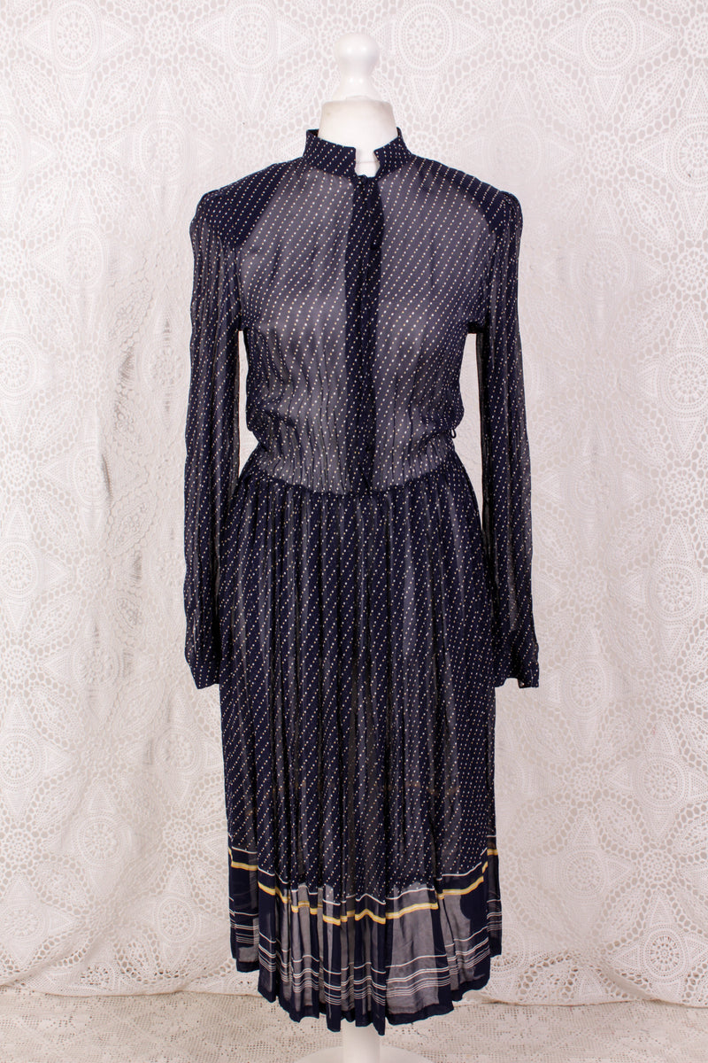 Vintage Dress - Sheer Navy & Sunny Yellow - Size XS/S