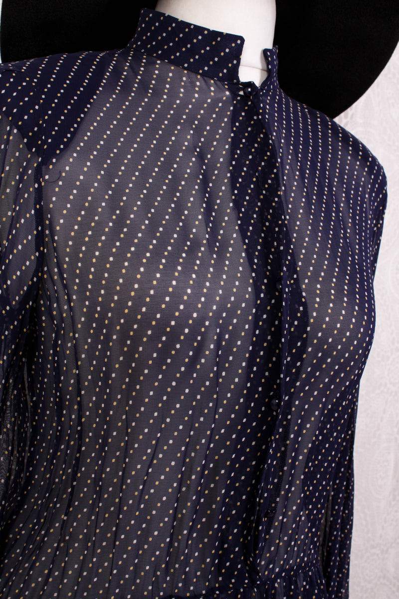 Vintage Dress - Sheer Navy & Sunny Yellow - Size XS/S