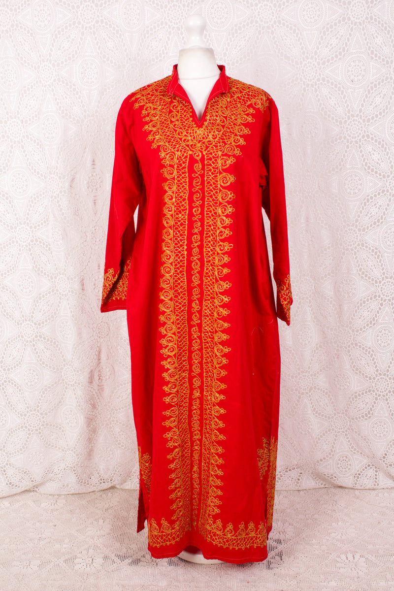 Vintage 70s Kaftan - Regal Red & Gold - Free Size