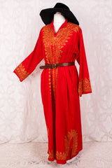 Vintage 70s Kaftan - Regal Red & Gold - Free Size