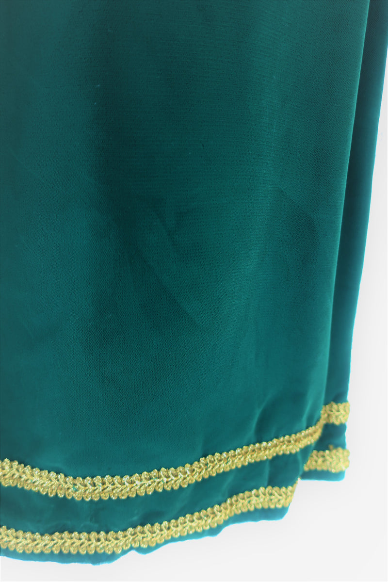 Vintage Maxi Skirt - Emerald Velvet with Golden Roping - Size S/M