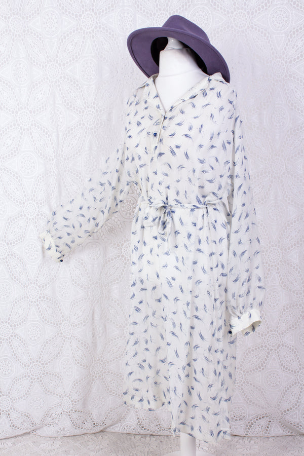 Vintage Dress - Sheer Snow & Aegean - Size L