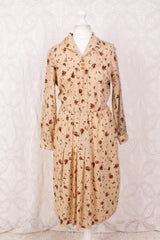 Vintage Dress - Muted Yellow Floral - Size S/M