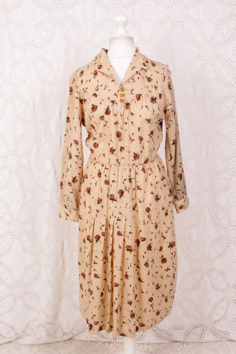 Vintage Dress - Muted Yellow Floral - Size S/M