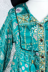 Jude Tunic Top - Vintage Indian Sari - Teal & Gold Shimmer (XS)