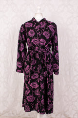 Vintage Housecoat - Black & Twilight Purple Floral - Free Size L