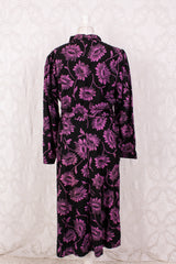Vintage Housecoat - Black & Twilight Purple Floral - Free Size L
