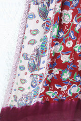 Daisy Midi Smock Dress - Vintage Indian Cotton - Aubergine, Jade & Cherry Floral - L/XL