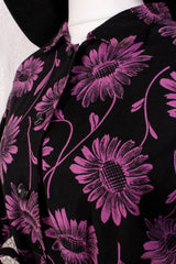 Vintage Housecoat - Black & Twilight Purple Floral - Free Size L