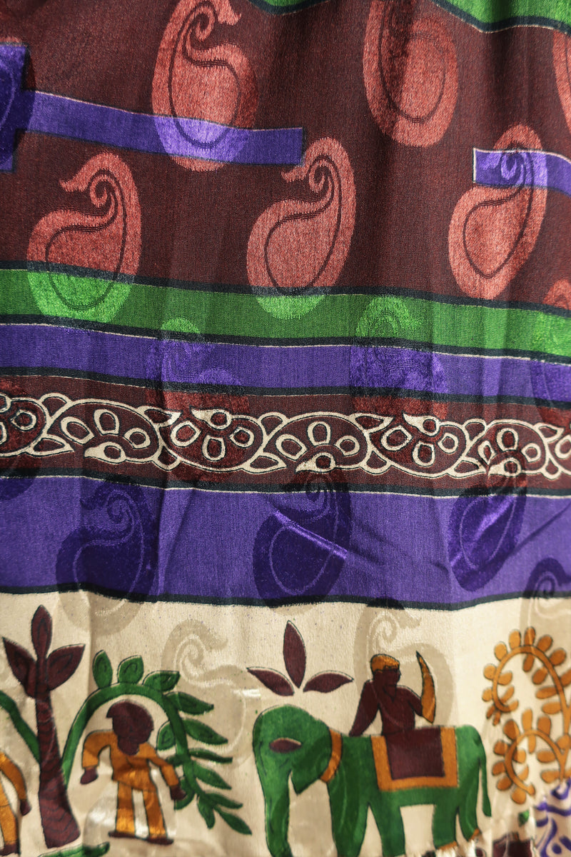Mona Mini Dress - Vintage Indian Sari - Purple & Gold Illustrations - Free Size