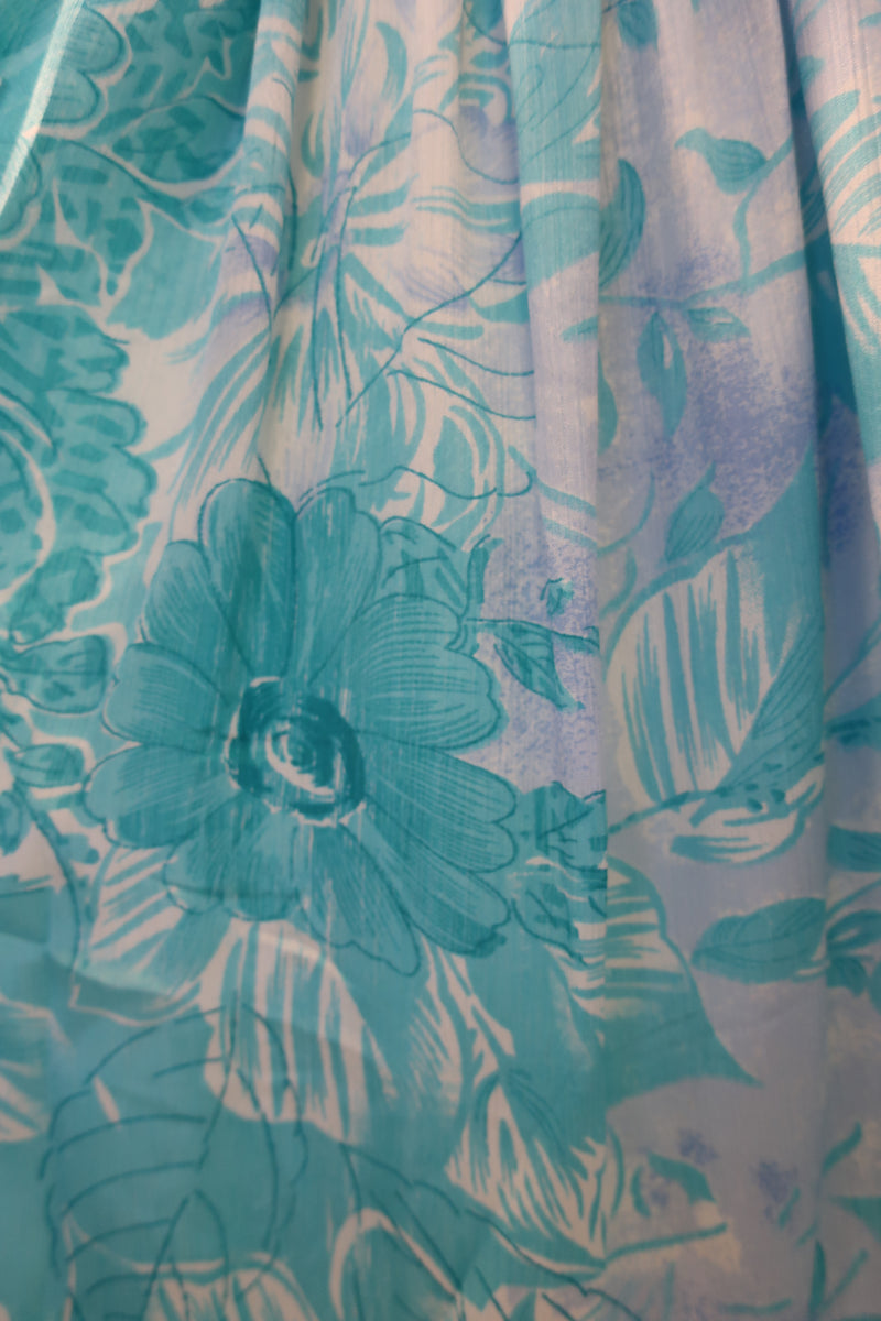SALE Poppy Mini Smock Dress - Vintage Sari - Icey Aqua Blue Floral - XS