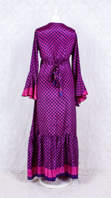 SALE Sylvia Wrap Dress - Vintage Indian Sari - Purple & Pink Floral (S/M - L)