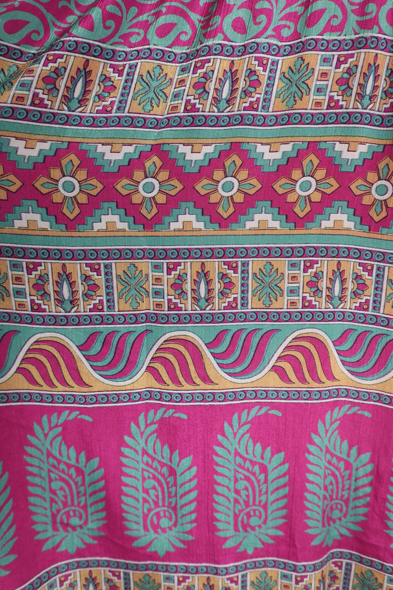 Mona Maxi Dress - Vintage Indian Sari - Magenta Pink & Sage - Free Size