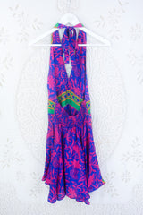 Sydney Mini Halter Dress - Sapphire & Fuchsia Floral Paisley - Vintage Sari - XXS by all about audrey
