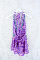 Sydney Halter Top - Powder Pink & Violet Floral - Vintage Sari - S/M by all about audrey