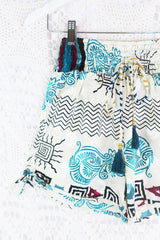 Pippa Shorts - Snow & Teal Shimmer - Vintage Indian Sari - S by All About Audrey