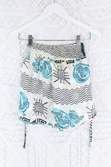 Pippa Shorts - Snow & Teal Shimmer - Vintage Indian Sari - S by All About Audrey