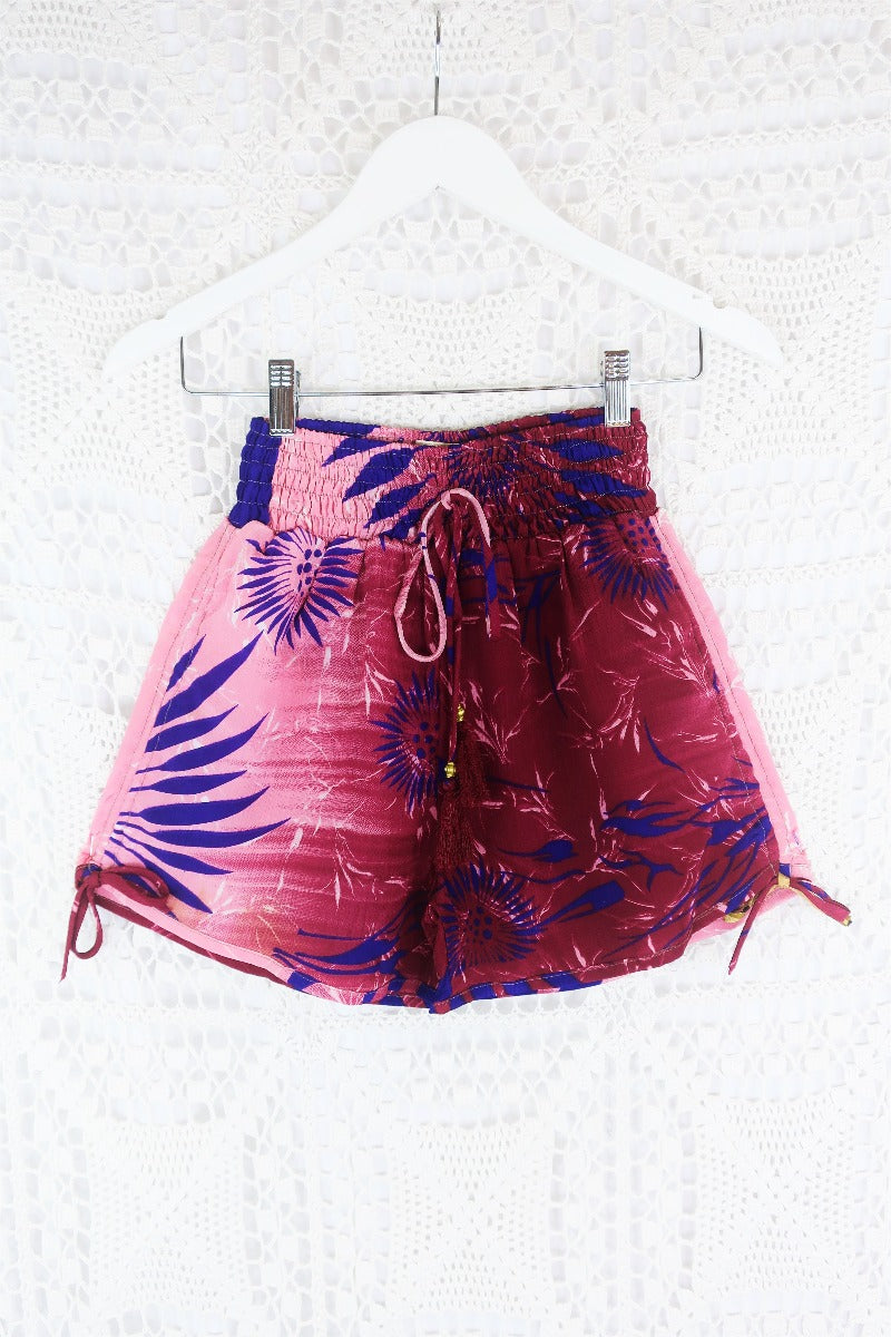 Pippa Shorts - Rosewood, Purple & Blush Floral - Vintage Indian Sari - S by All About Audrey