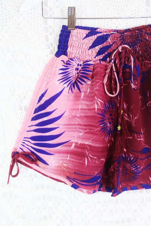 Pippa Shorts - Rosewood, Purple & Blush Floral - Vintage Indian Sari - S by All About Audrey