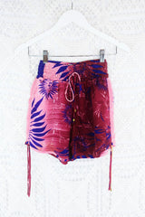 Pippa Shorts - Rosewood, Purple & Blush Floral - Vintage Indian Sari - S by All About Audrey