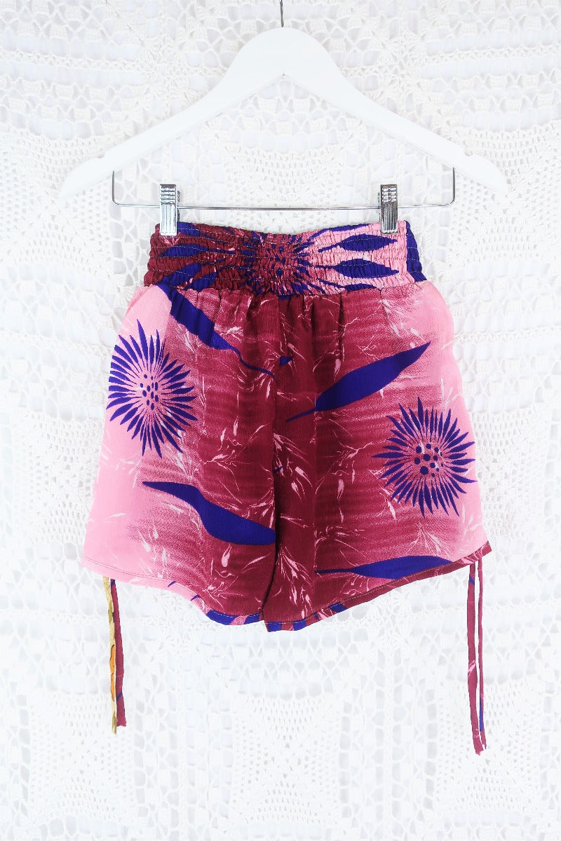 Pippa Shorts - Rosewood, Purple & Blush Floral - Vintage Indian Sari - S by All About Audrey