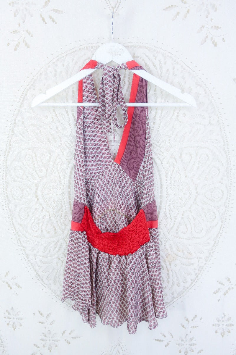 Sydney Halter Top - Dusky Mauve Motif - Vintage Sari - S/M by all about audrey
