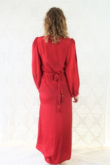 Lola Long Wrap Dress - Block Colour Ruby Red - ALL SIZES all about audrey