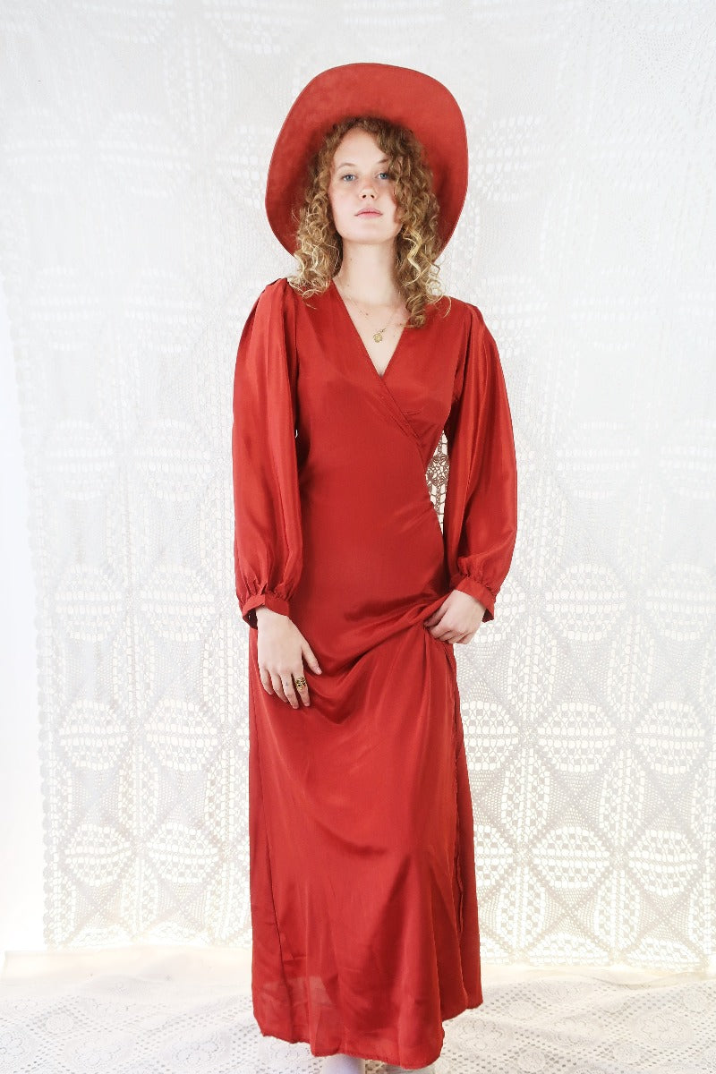 Lola Long Wrap Dress - Block Colour Chili Red - ALL SIZES all about audrey