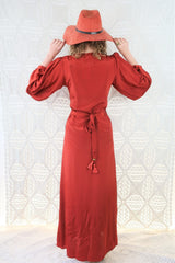 Lola Long Wrap Dress - Block Colour Chili Red - ALL SIZES all about audrey