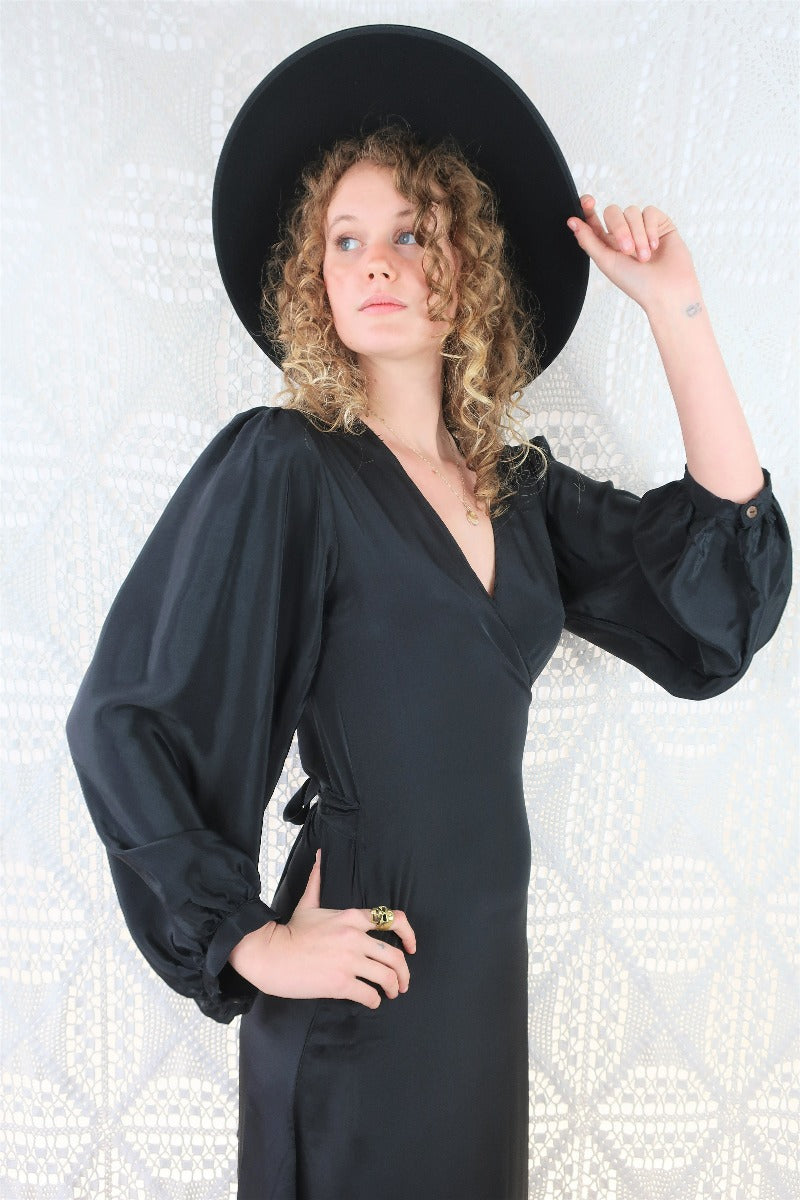 Lola Long Wrap Dress - Block Colour Vampy Black - ALL SIZES all about audrey