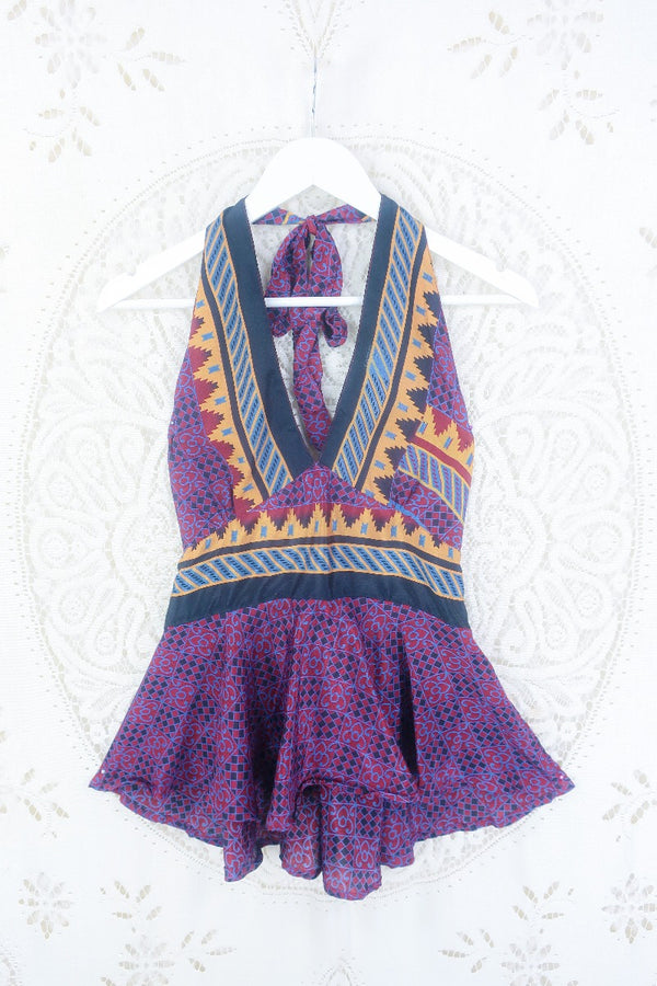 Sydney Halter Top - Dark Ruby & Slate Tiles - Vintage Sari - S/M by all about audrey