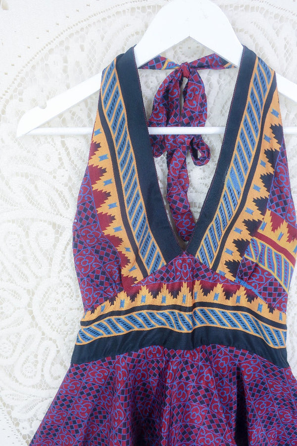 Sydney Halter Top - Dark Ruby & Slate Tiles - Vintage Sari - S/M by all about audrey