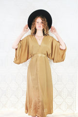 Aquaria Kimono Dress - Block Colour Golden Sands - Free Size all about audrey