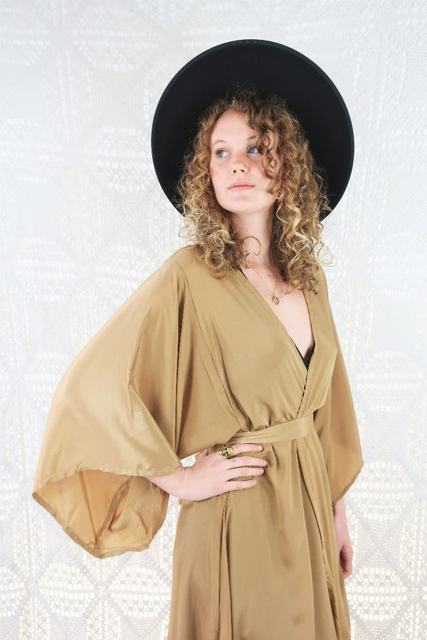 Aquaria Kimono Dress - Block Colour Golden Sands - Free Size all about audrey