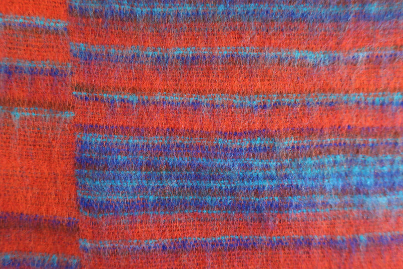 Brick Red, Cerulean & Lapis Striped Indian Shawl/Blanket