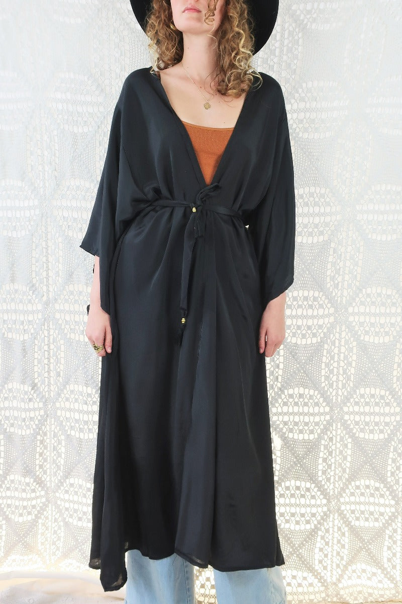 Aquaria Kimono Dress - Block Colour Vampy Black - Free Size all about audrey