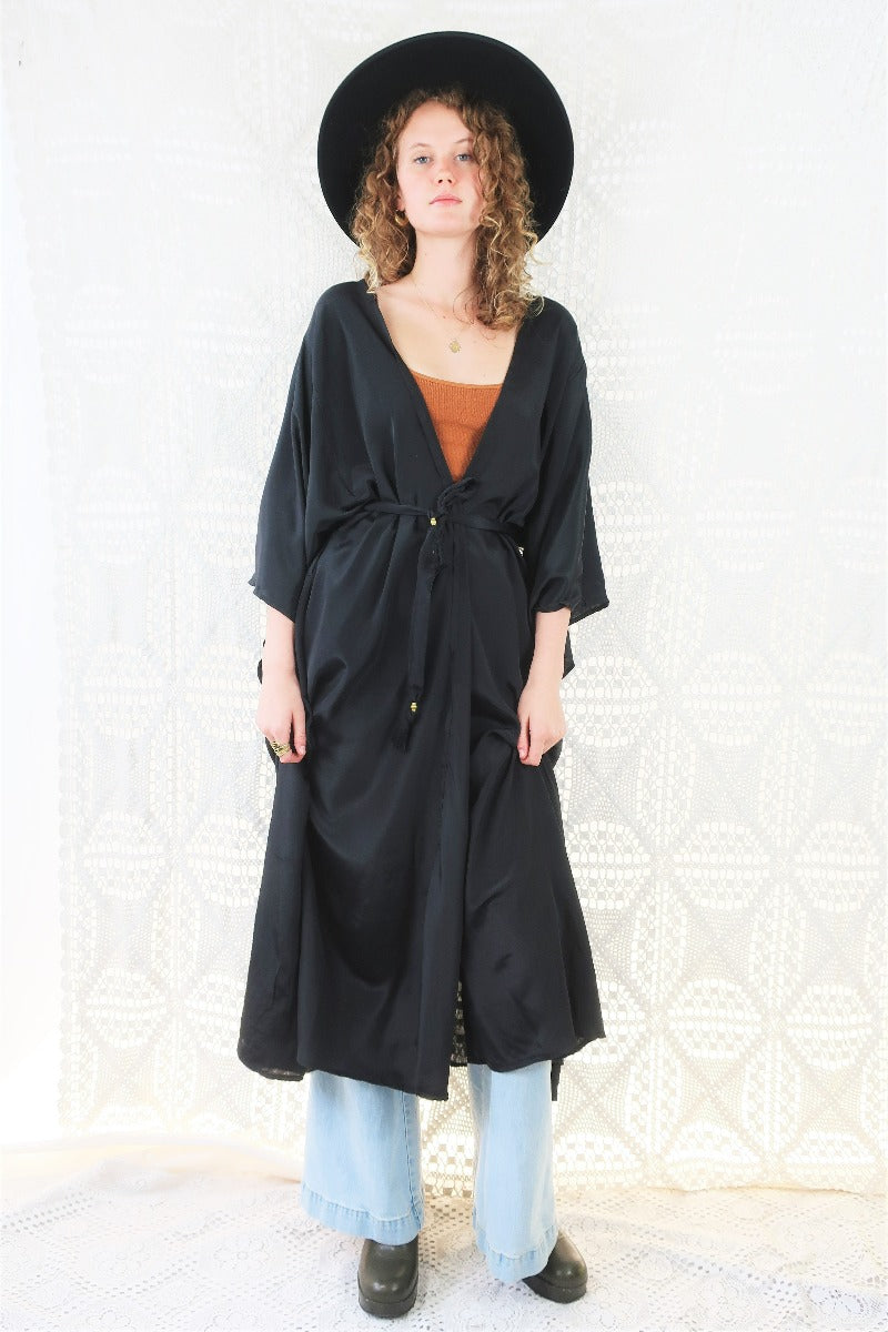Aquaria Kimono Dress - Block Colour Vampy Black - Free Size all about audrey