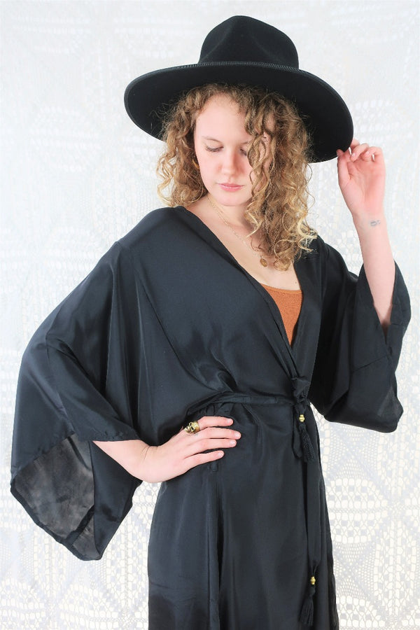 Aquaria Kimono Dress - Block Colour Vampy Black - Free Size all about audrey