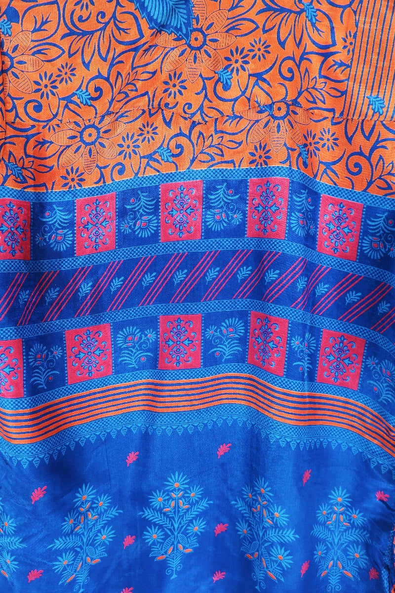 Clyde Shirt - Sun Bleached Orange & Blue Floral - Vintage Indian Sari - S/M by All About Audrey