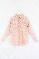 Clyde Shirt - Cherry Blossom & Dove Floral - Vintage Indian Sari - XS by All About Audrey