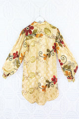 Bonnie Shirt Dress - Vintage Indian Sari - Gold Autumnal Floral (M/L) by All About Audrey